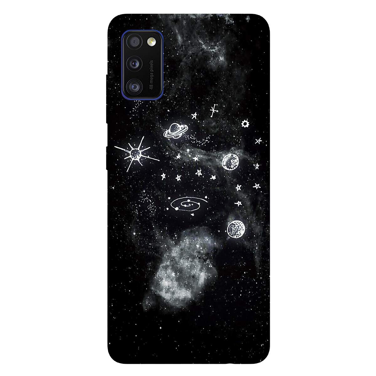 DiaryTown Compatible with Samsung Galaxy A41 Case Silicone, Protective Black Case Samsung A41 Cover with Chic Design Thin Gel Soft TPU Gel Shockproof Rubber, Universe A