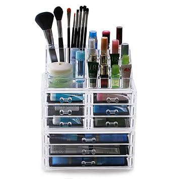 Hotrose 20 Sections With 9 Drawers Cosmetic Organizer Clear