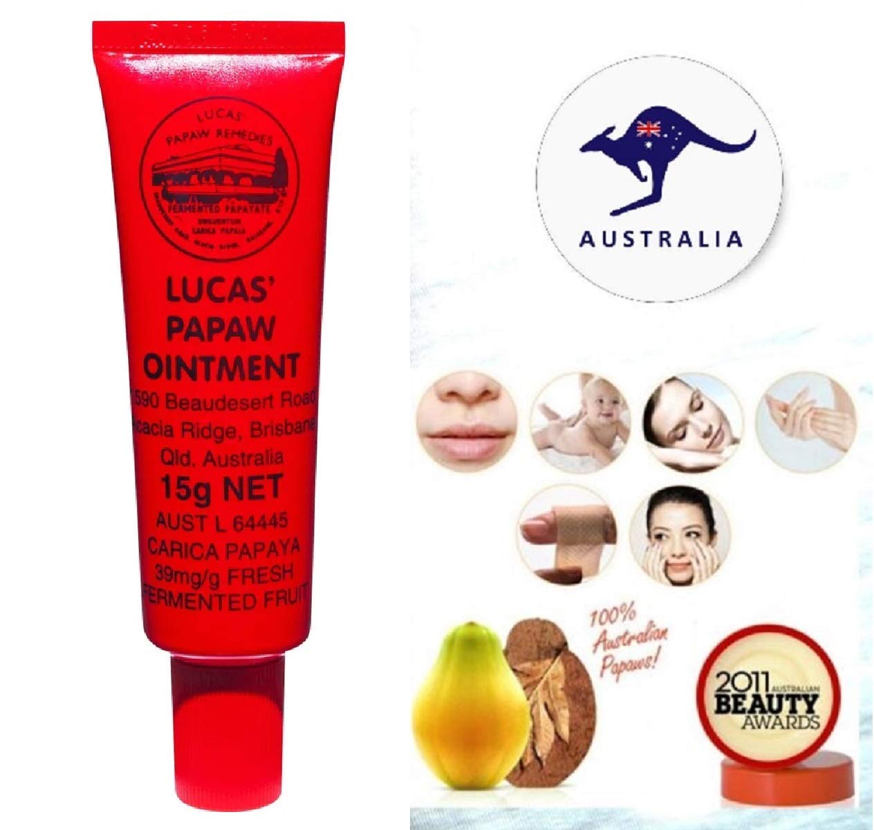 Lucas Papaw Ointment – 15g Tube with Lip Applicator – Multi-Purpose Balm for Chapped Lips, Minor Burns, Sunburn, Cuts, Insect Bites, and Diaper Rash – Made in Australia