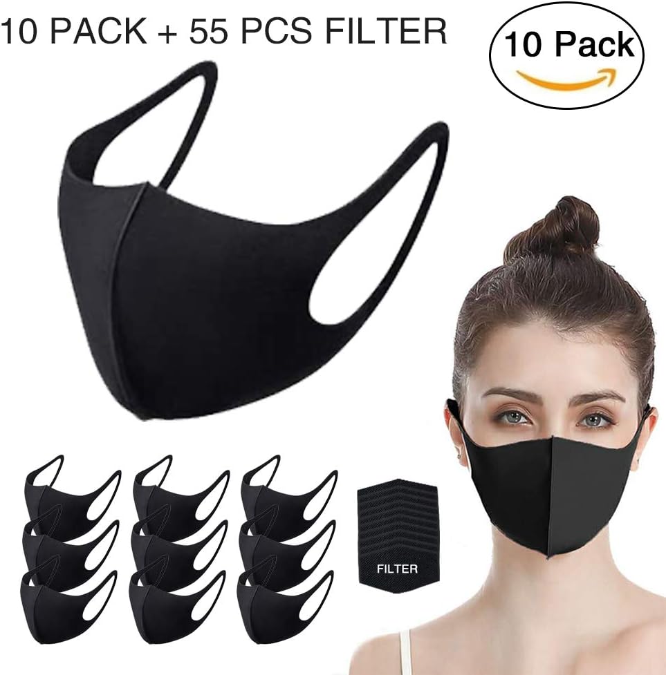 Face Masks by undwider, Fashion Protective Mouth Mask, Unisex Dust Mask, Reusable Washable Mask for Cycling Camping Travel, Black - 10 Pack, Model: FATM10-2