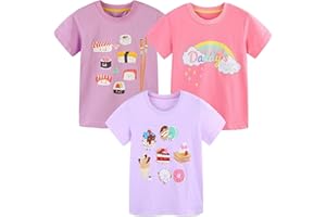 AMMENGBEI Toddler Girls T-Shirts Cotton Short Sleeve Crewneck Casual Tees 3 Pack Kids Graphic Tops Summer Clothes