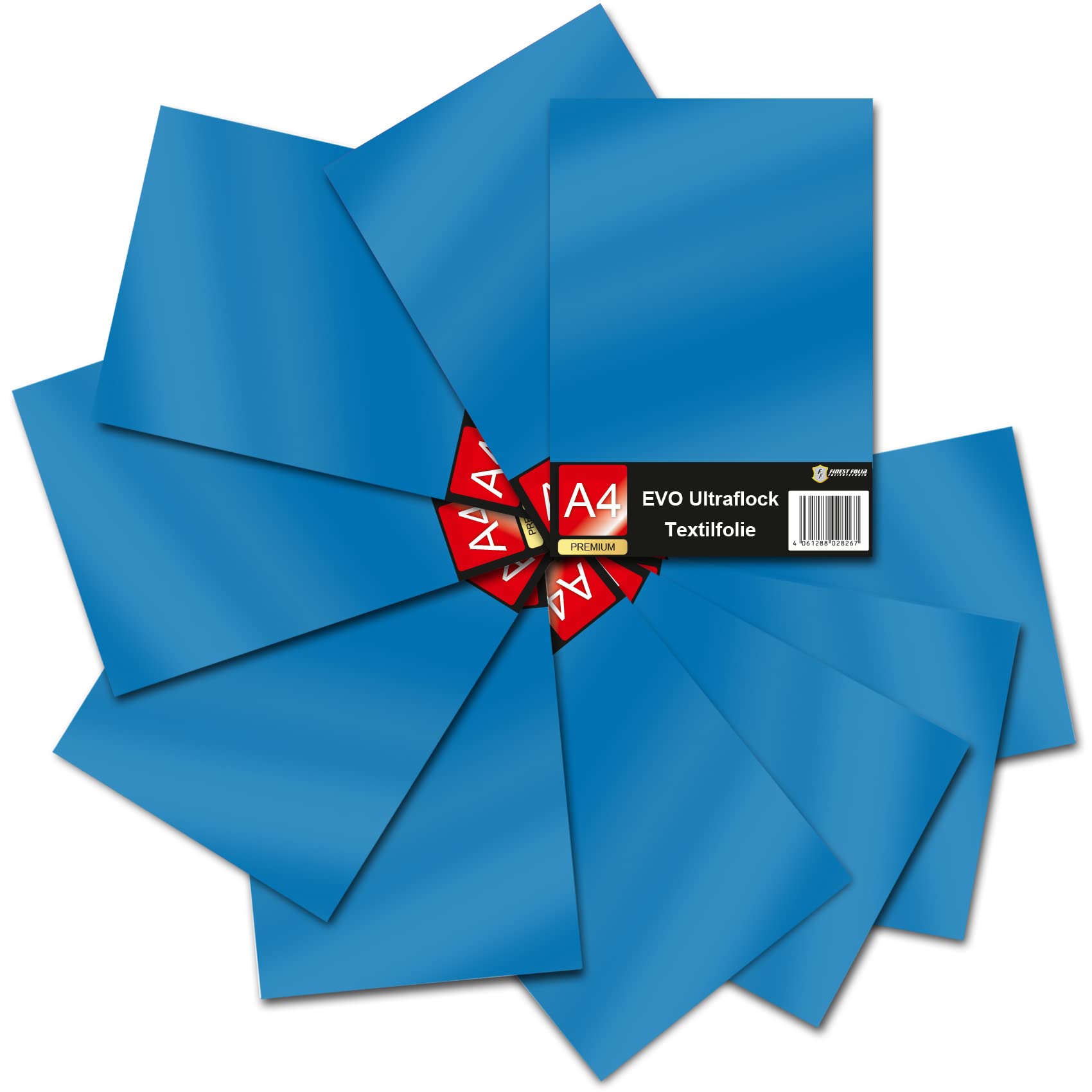 Evo Ultraflock Textile Film for Plotters, 33 Colours, Flock Film in DIN A4 Format, 30 x 20 cm, Plotter Film for Fabric, Clothing, T-Shirt, Flock Film Accessories (Set of 10, 017 Azure)