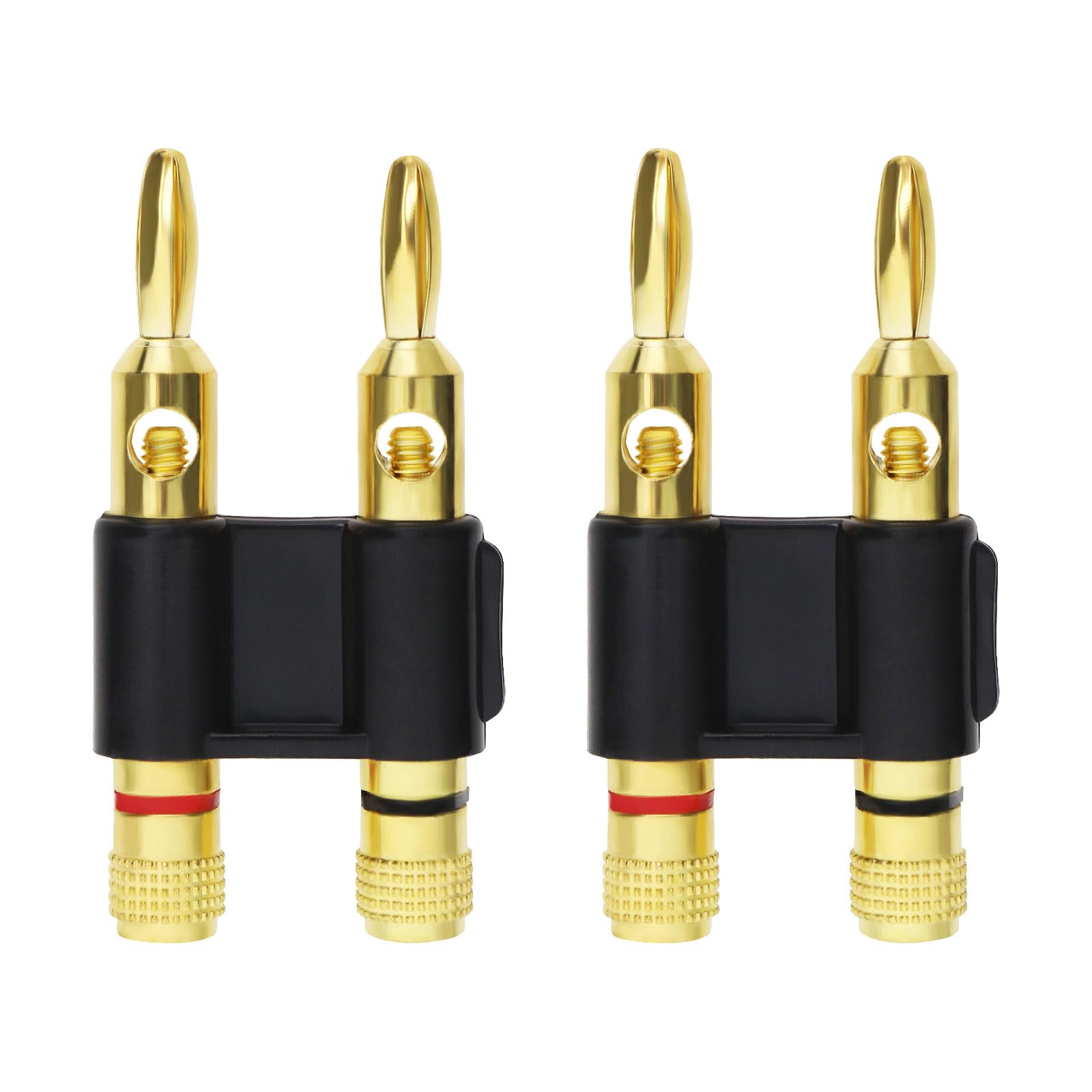 The Lord of the Tools 2PCS Gold Plated Copper Dual Banana Plug Double Row Banana Plug Lantern Banana Plug for Amplifiers Speaker Audio Equipment, Black