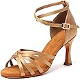 DKZSYIM Women's Satin Latin Dance Shoes Professional Ballroom Salsa Practice Performance Dancing Shoes,Model 213