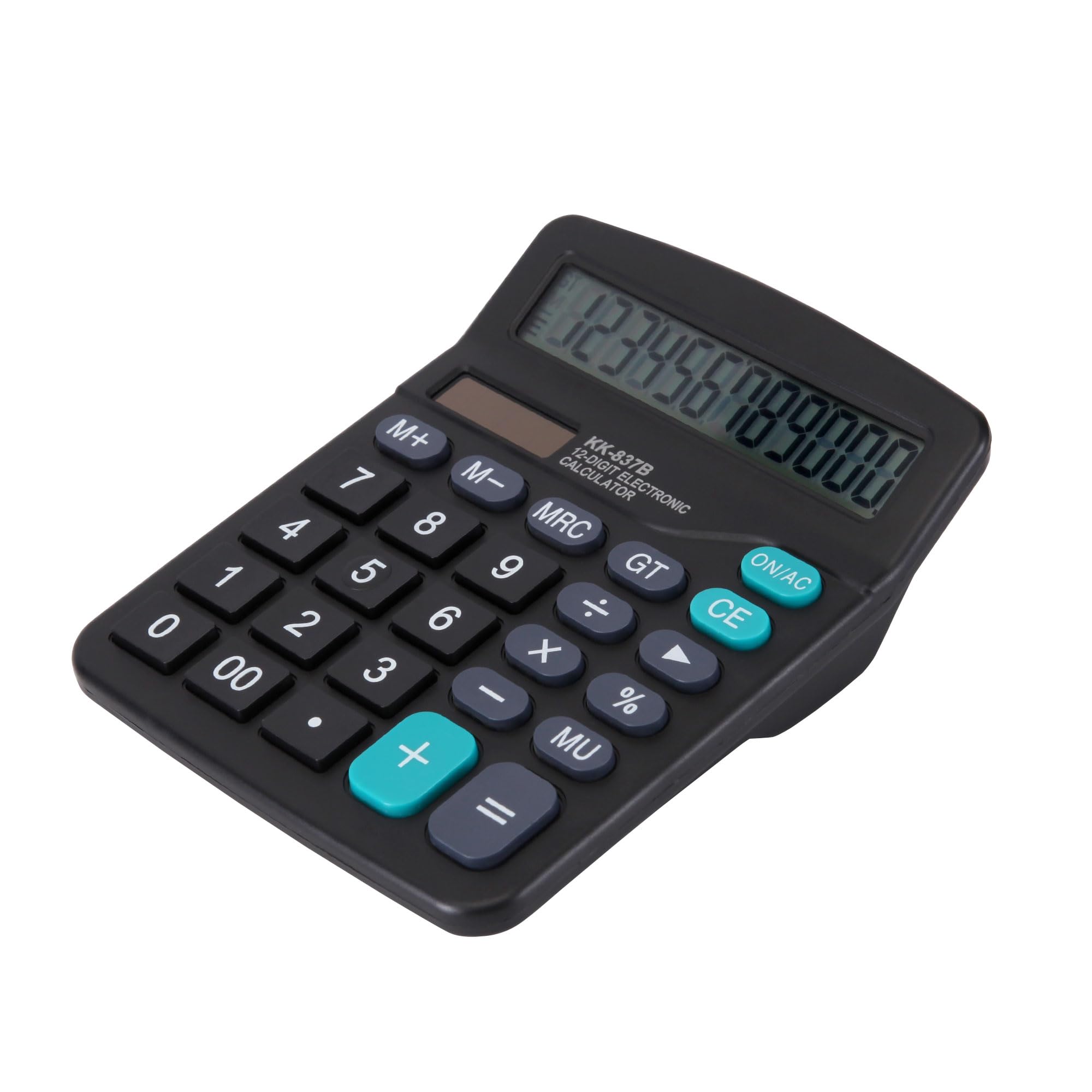Desk Calculator 12 Digit Office Calculators with Large Screen Display, Dual Solar Power and Battery, Recessed Big Button Calculator for Office Home School (Black)