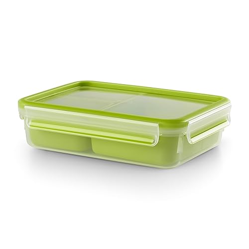 Tefal Master Seal To Go Snack Box With Inserts Food Storage, Clear/Green, 22.5 x 16.3 x 5.8 cm