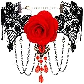 Bafuny Gothic Black Choker Necklace Lace Collar Necklace Red Rose Necklace Halloween Chokers for Women