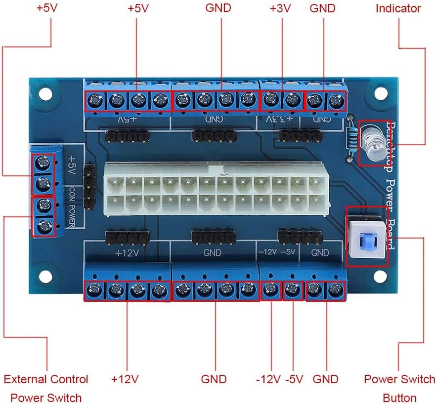 Fdit 24/20 Pin ATX Power Board Computer PC Power Bank Adapter Breakout Board Module Connectors 3.3V 5V 12V 16A - Image 4
