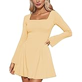 Oumrdeo Women’s Square Neck Mini Dress Long Sleeve Bodycon A-Line Party Club Short Dresses