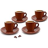 CUISINOX Brown Porcelain Espresso Cups and Saucers, 4 Sets (2 oz each)
