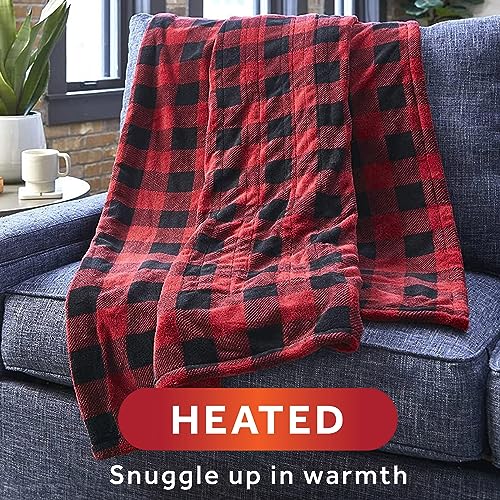 Sunbeam Royal Luxe Red Black Buffalo Plaid Heated Personal Throw