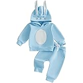 GOOCHEER Toddler Baby Boy Girl Easter Outfit Bunny Ear Hooded Long Sleeve Shirt Top and Pants Set