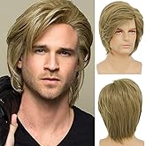 RicHyun Mens Short Layered Blonde Wig Natural Synthetic Hair Wig for Daily Costume Halloween