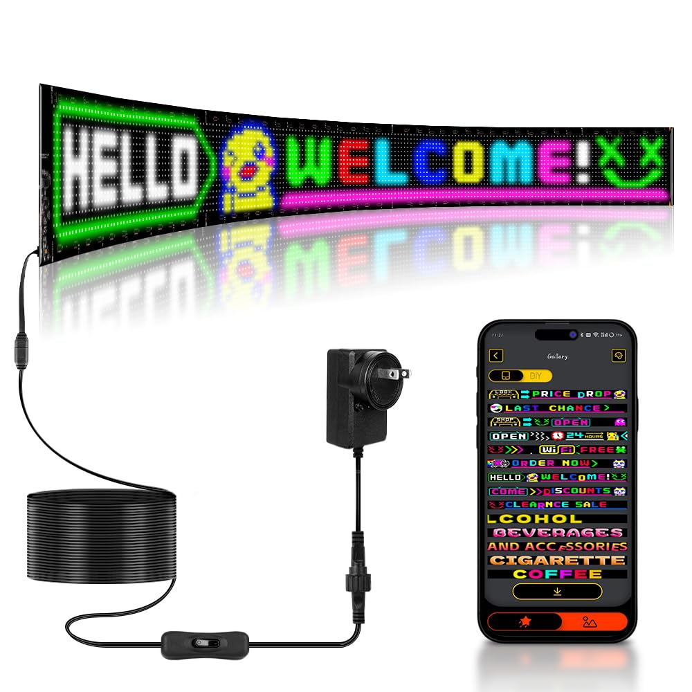 Photo 1 of Large Programmable LED Sign, 52"x7.5" Flexible 110V Scrolling Display, Customizable Text, Patterns & Animations, Multi-task Loop Playback for Store, School, Hotel, and Event Sign