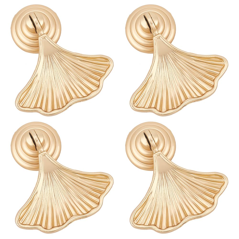 DELORIGIN 4pcs Knob Handles Ginkgo Leaf Shape Decorative Drop Pendant Golden Pull Handle Single Hole Knobs Door Handle Drawer Cupboard Pull Dresser for Kitchen Furniture Cabinet Wardrobe