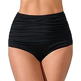 JOYBIK Women’s High Waisted Full Ruched Bikini Swim Bottoms Tummy Control Full Coverage Swimsuit Bottoms