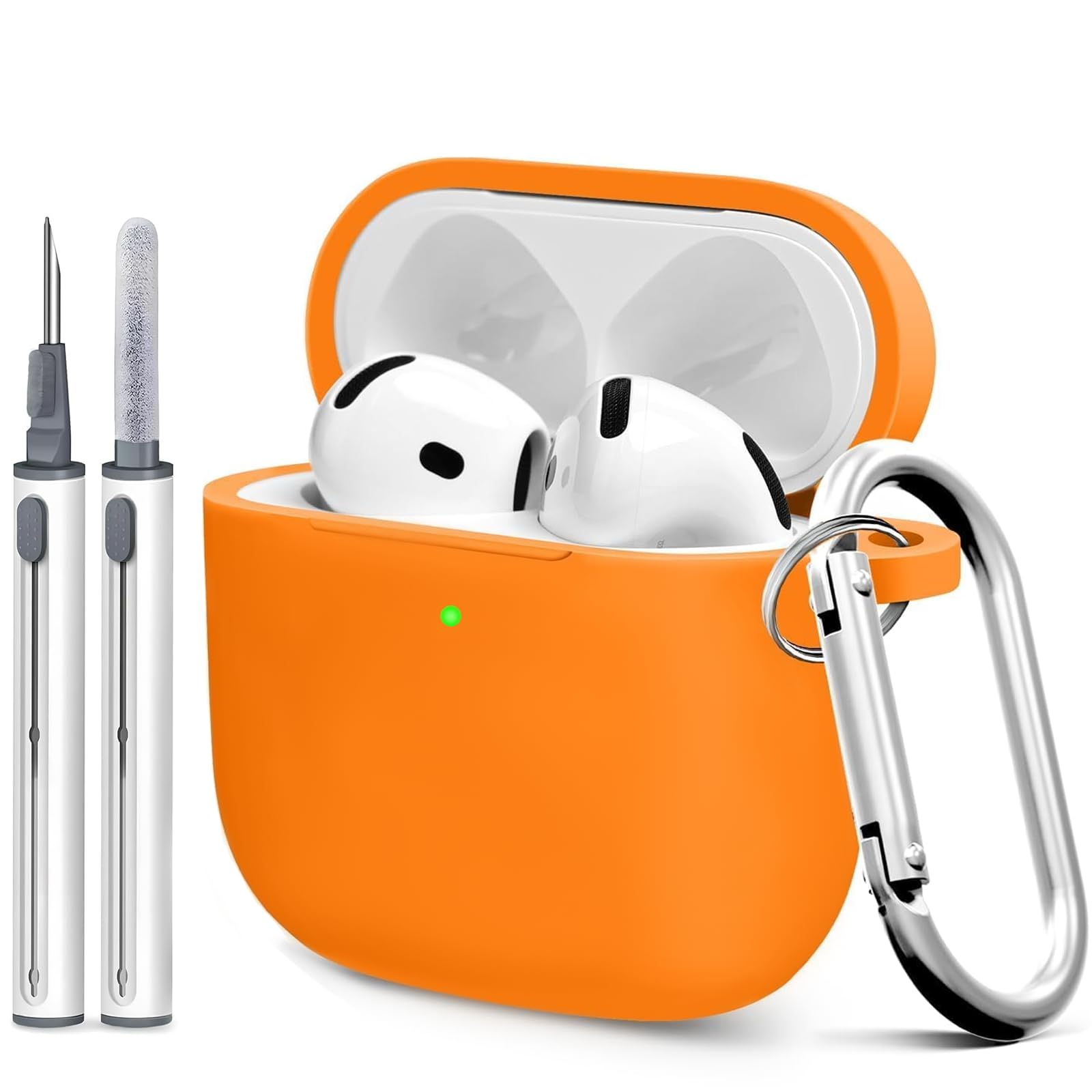 Photo 1 of Woyinger for Airpods 4th Case Cover, Come with Cleaner Kit,Soft Skin Silicone Case Cover with Keychain, Front LED Visibl, Full Protective Case?Compatible with AirPods 4th(Orange)
