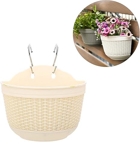 Amazon Com Mhgloves Outdoor Wall Hanging Planter Plastic Flower Pot Fence Wall Mounted Planters Hanging Planters With Drainage Home And Office Desktop Decoration For Indoor Outdoor Plants 4 Pcs Beige M Home Kitchen