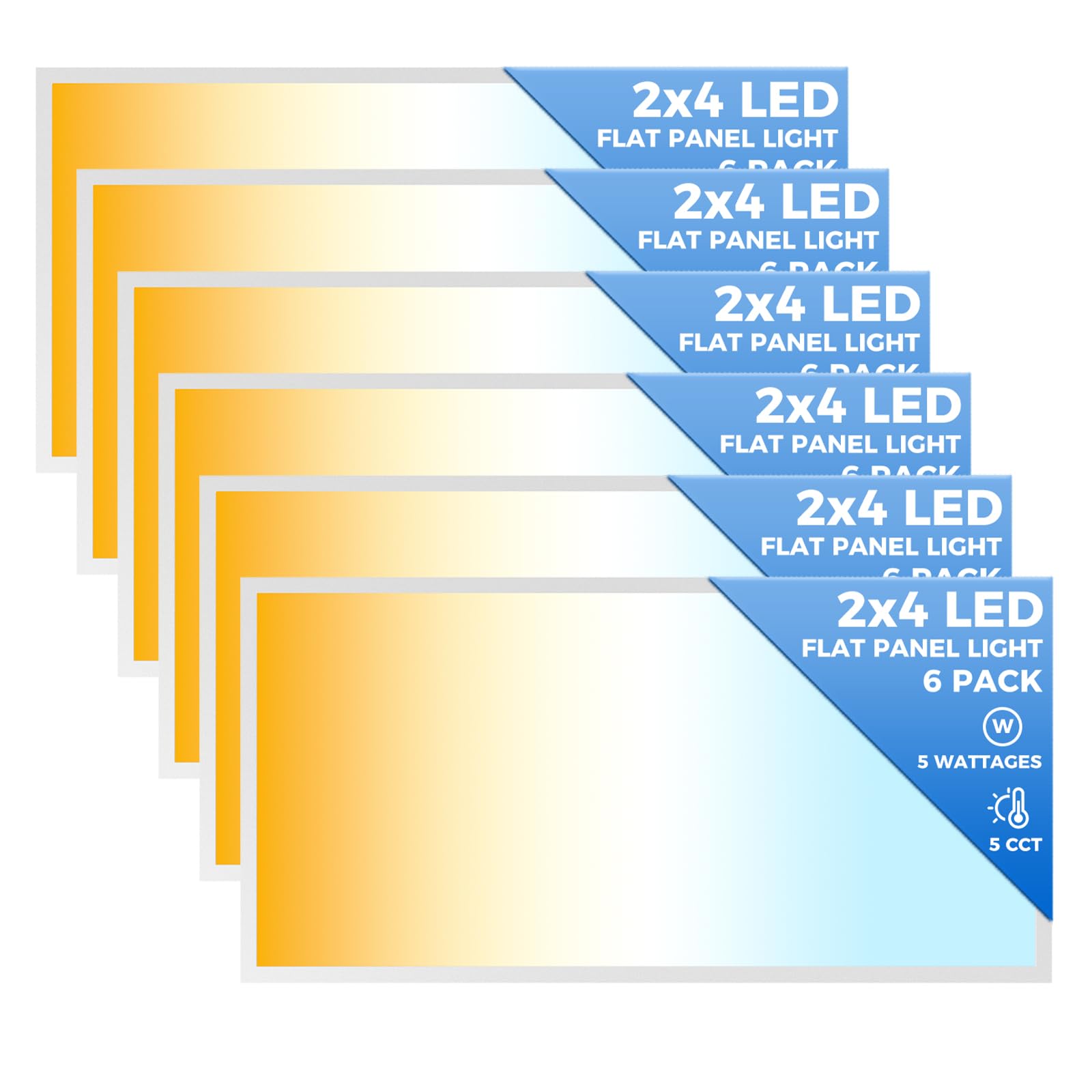 Photo 1 of Franjulia 6 Pack 2x4 LED Flat Panel Light, Dimmable Flush Mount Office Kitchen Drop Ceiling Light Fixtures, 9100LM,Switchable 5 CCT 3000K/4000K/5000K/5700K/6500K & 5 Wattages 30W/40W/50W/60W/70W