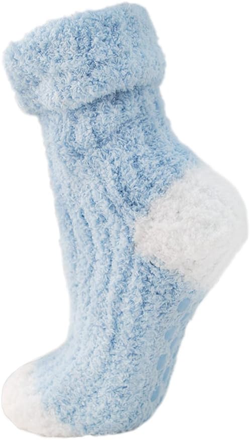 Ladies Gorgeous Soft Fluffy Baby Blue Non Slip Bed Socks Slippers Fits Sizes UK 4-7
