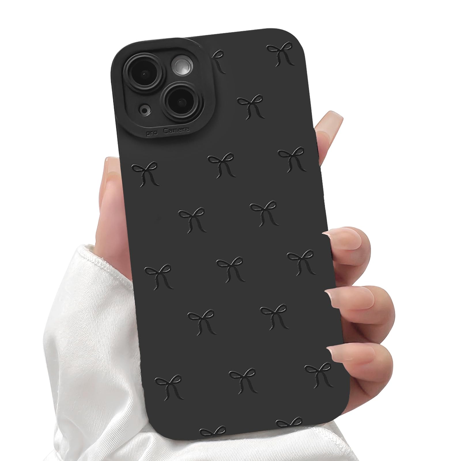 Lovmooful Compatible for iPhone 13 Case Cute Aesthetic Ribbon Bowknot with Black Design for Girls Women Soft TPU Shockproof Protective Girly for iPhone 13 Case-Small Bow