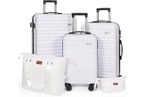 AKLSVION Luggage Set 3 Pieces (20/24/28) -Suitcase Set - Carry on Luggage with Wheels - Check-in Luggage - PC + ABS Durable Suitcase Rotating Silent Wheels Hardside Luggage with Spinner Wheels,5pcs (White)