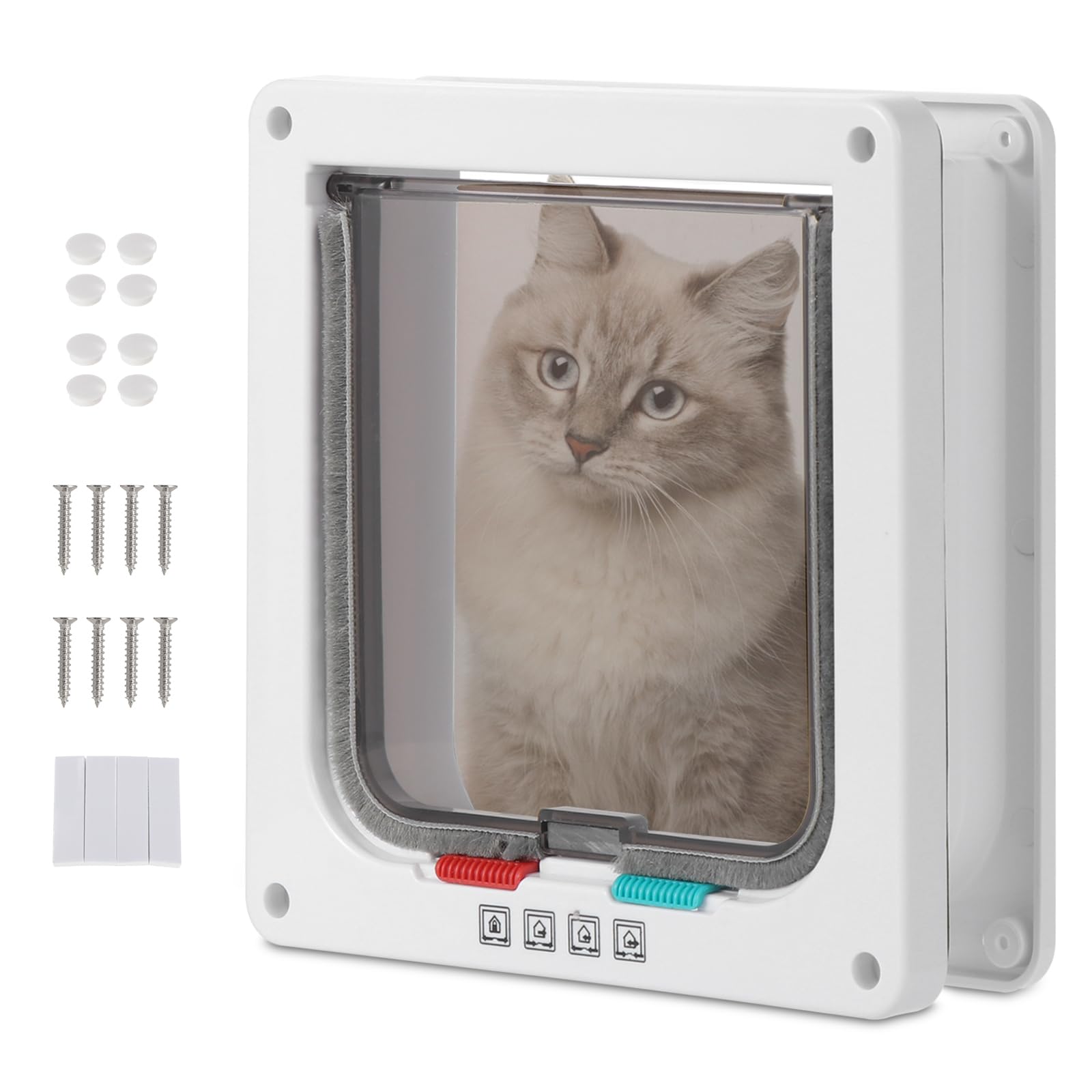 Coptiner Cat Door Lockable, Medium Cat Flaps, Pet Safety Interior Door, 4 Way Locking Cat Flap Door for Wall Interior Exterior Door, Pet Door for Cats and Small Dogs