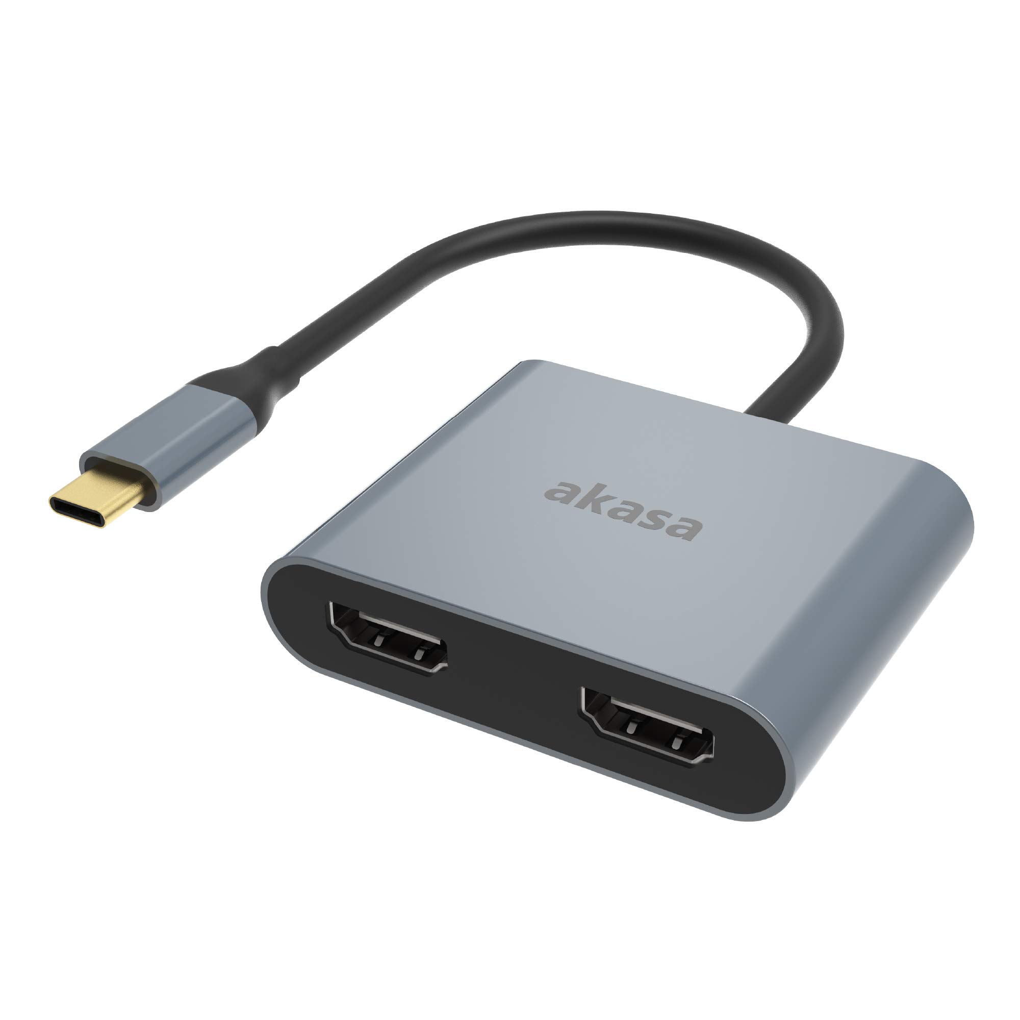 Akasa USB Type-C to Dual HDMI MST Adapter | USB 3.1 | 4K UHD | Aluminium Alloy | Space Grey | Compatible with MacBook, Dell, Lenovo and More | AK-CBCA26-18BK