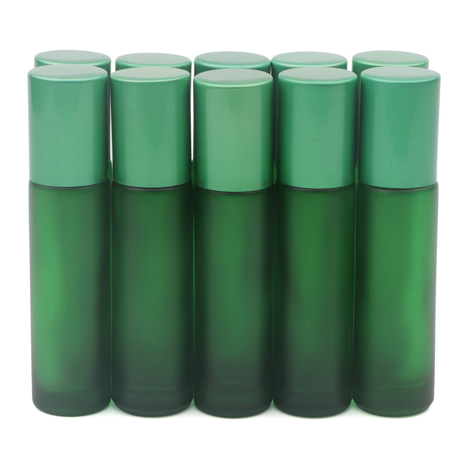 Pxyelec 10pcs Empty Roll on Glass Bottles, 10ml 1/3 Oz Essential Oil Roller Bottles with Stainless Steel Roller Balls - Green Color