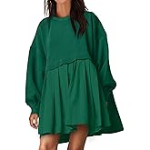 ANRABESS Women Sweatshirts Dress Oversized Long Sleeve Patchwork Casual Loose Pleated Pullover Mini Dress Fall Outfits 2025