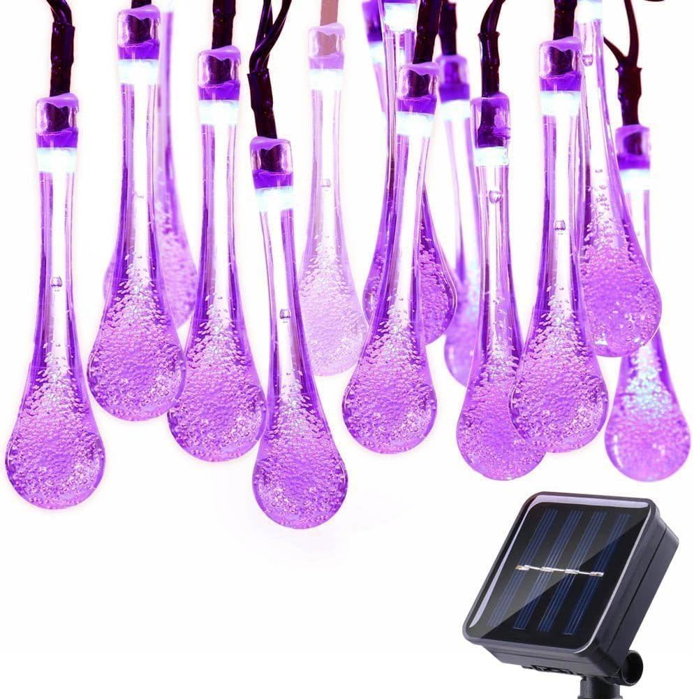 EONANT Solar Drop Lights, 20ft 30LED Waterproof String Lights for Outdoor, Garden, Christmas Decorations (Purple)