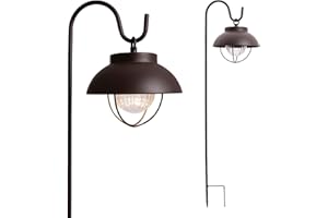 Home Zone Security 2-Pack Farmhouse Style Solar Powered Metal Garden Hanging Lantern with Rotating Lighting Effect, LiFePO4 Battery, Dusk to Dawn, 3000K LED Warm White Light, Bronze