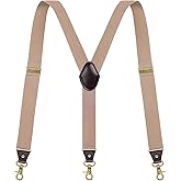 Vauhse Suspenders for Men, Adjustable Suspenders Gold Clip with Elastic Straps Y-Back Construction Heavy Duty for Work