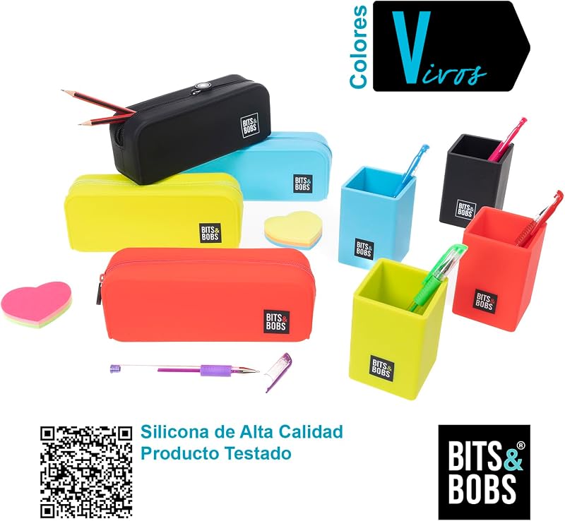 Grafoplás | Estuche de Silicona Negro | 20x7,5x7,5cm | Tacto Suave | Flexible | Resistente al Agua | bits&Bobs Pop Up Design | Colores Vivos