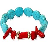 HETICA Oval Turquoise Bracelet for Women Irregular Turquoise Red Turquoise Stretch Bracelets Jewelry
