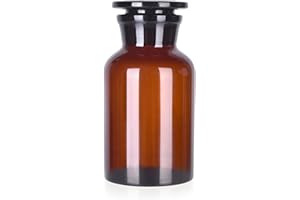 Kestun Lab Glass Borosilicate Reagent Bottle,Wide Mouth Glass Storage Bottle with Ground Stopper (Amber, 500ML)