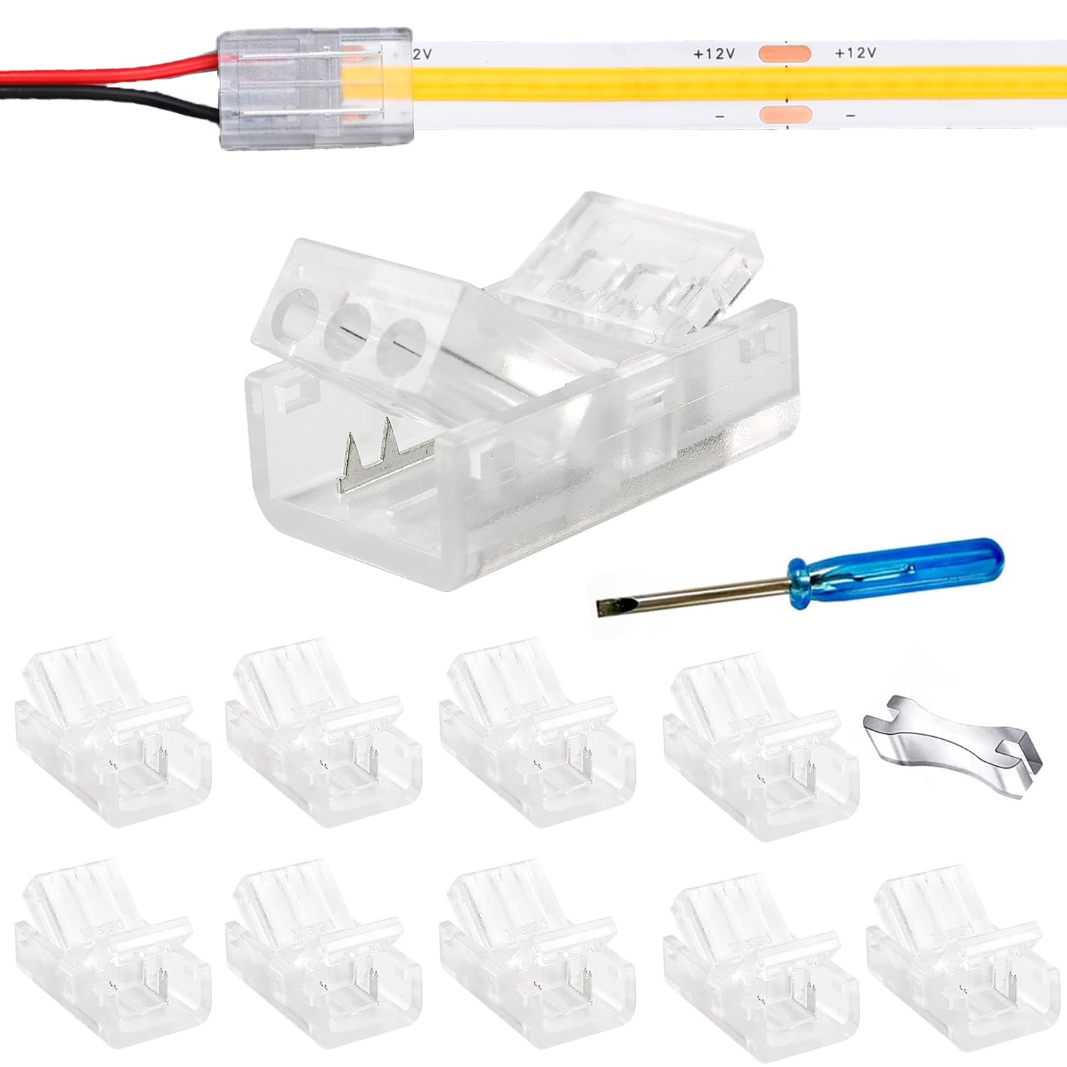 YUTOKEER 2-pole 10 mm COB LED connection set – 10 pieces, without soldering, with screwdriver and opening tool