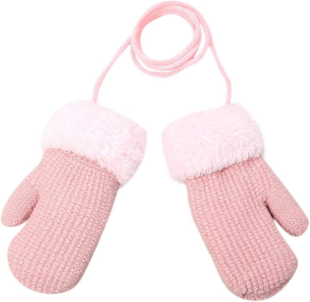 Amaone Child Gloves On String Children Girls Boys Winter Warm Solid