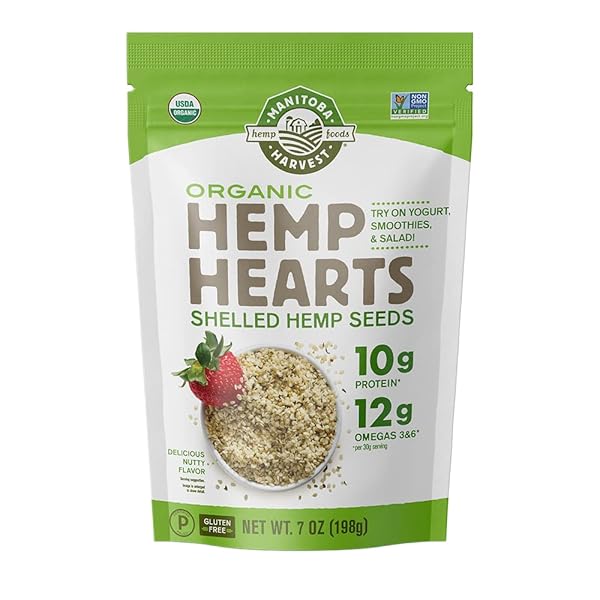 MANITOBA HARVEST ORGANIC HEMP SEEDS, 7OZ, 10G PLANT BASED PROTEIN AND 12G OMEGA 3 & 6 PER SRV, SMOOTHIES, YOGURT & SALAD, NON-GMO, VEGAN, KETO, PALEO, GLUTEN FREE