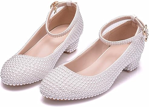 Amazon Co Jp 女性のブライダルシューズ 結婚式の靴 ビーズの花嫁介添人の靴 スクエアヒールの丸いつま先の靴 3 5cmのヒール Puアッパー ラバーソール スポーツ アウトドア