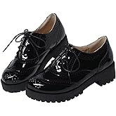 Agodor Women's Lace up Wingtip Oxford Shoes Chunky Heel Platform Vintage Round Toe Brogue Shoes (US 7, Black)