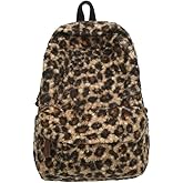 HOKMAH Cute Backpack Fuzzy Cheetah Shoulder Bag, Y2k Purse Fleece Chic Bookbag Trendy Aesthetic Coquette Daypack 90s Purse (Brown)