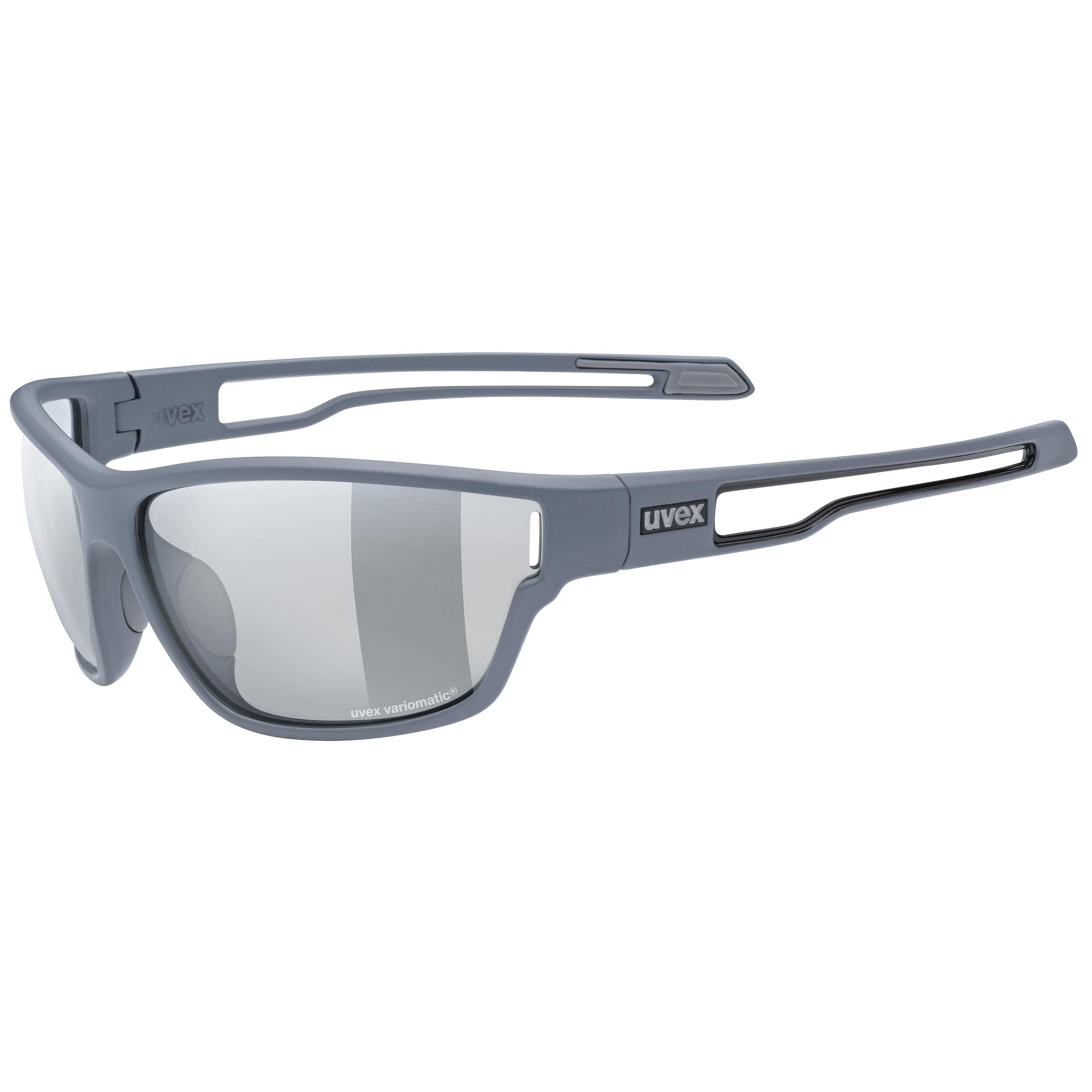 uvex Sportstyle 806 V - Outdoor Glasses for Men and Women - Self-Tinting Lenses - Anti-Fog Technology - Grey Matt/Smoke - One Size