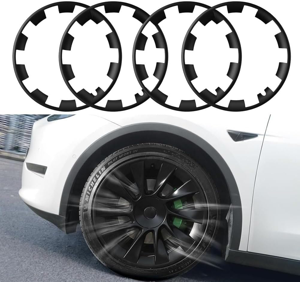 Photo 1 of for Tesla Model Y 20 Inch Wheel Rim Protector, 4 PCS ABS Rim Guard Rim Hubcaps Cover for Car Protection Tire Trim Rings Tesla Model Y 2017-2024 Exterior Accessories, Black