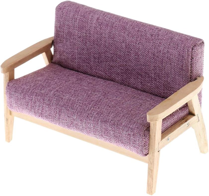 Difcuy 1/12 Miniature Love Seat Sofa Model Doll House Living Room Furniture Accessory - Purple