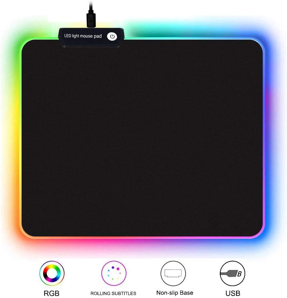 RGB Gaming Mouse Mat Pad 300 x 250 mm LED Mousepad with Smooth Surface, Non-Slip Rubber Base Glowing Mice Mat for Gaming Gamers, PC, Laptop, Desk