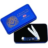 Case WR XX Pocket Knife Blue Bone Masonic Trapper W/Gift Tin Item #1058 - (6254 SS) - Length Closed: 4 1/8 Inches