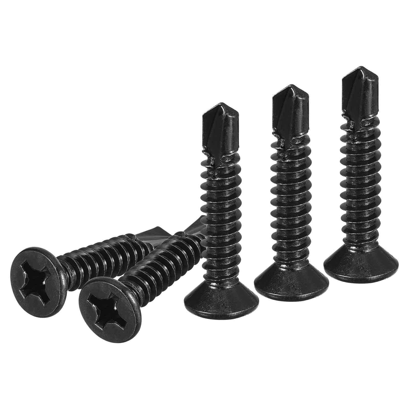 DTGN 100Pcs ST6.3x32mm Self Drilling Screws, 410 Stainless Steel Flat Head Phillips Sheet Metal Screw - Good for Wood to Metal, Furniture - Black — image 1