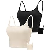 Chilylori Seamless Sports Bra Cropped Tank Top with Adjustable Straps Workout Tops Ribbed Sports Bra for Women 2 Pack