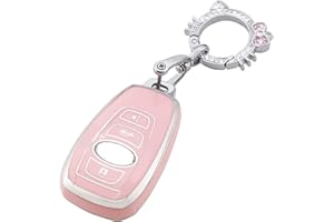 Pangpai Pink Key Fob Cover for Subaru, Soft TPU Key Case Protection with Bling Keychain Fit for Ascent BRZ Crosstrek Forester Impreza Legacy Outback WRX STI Smart Key